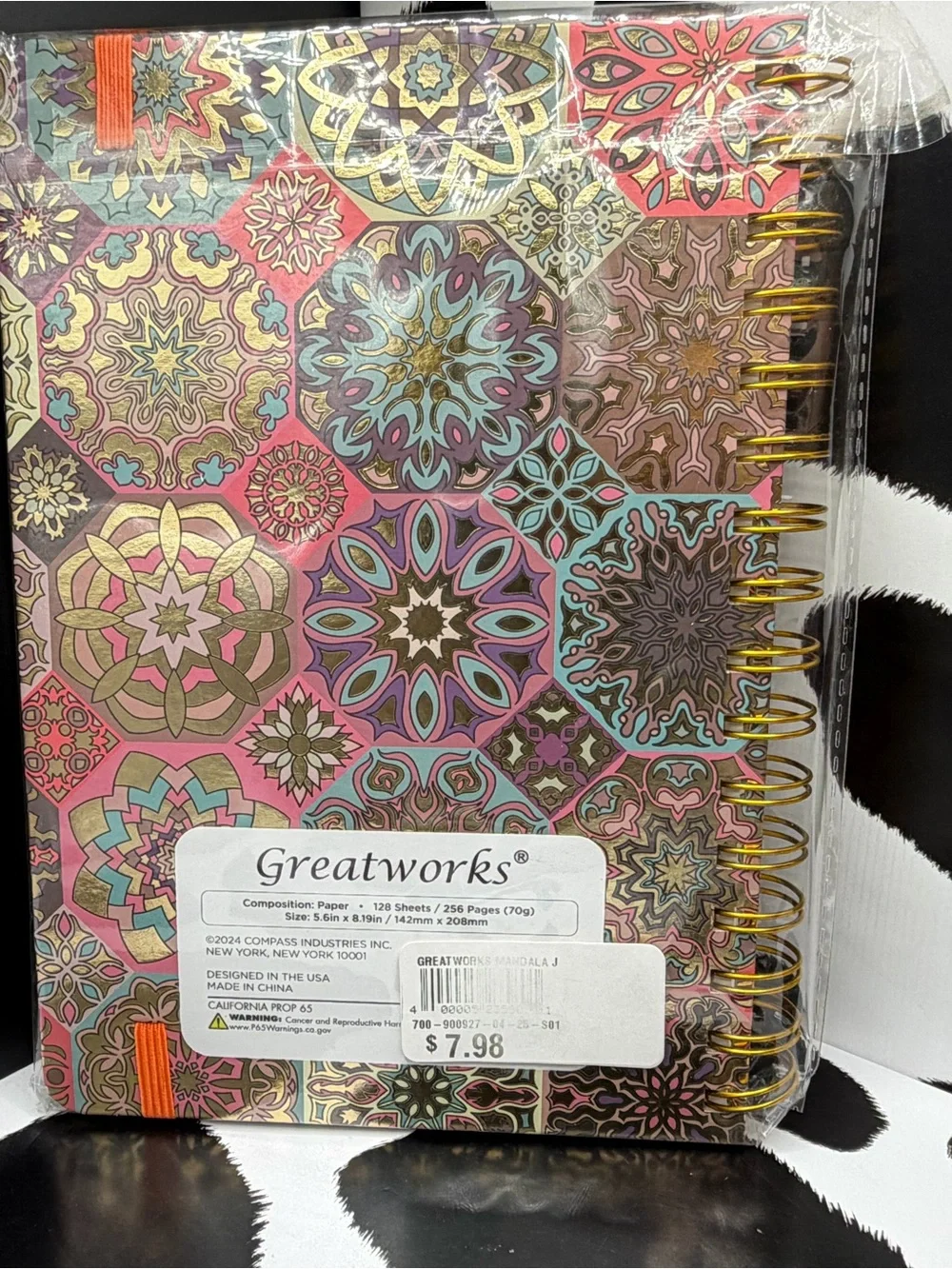 Decorative Mandala Spiral Notebook with Orange Elastic